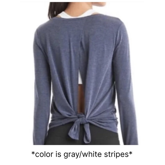 Gap Gray White Stripes Open Back Tie Long Sleeve Activewear Top - Picture 3 of 7